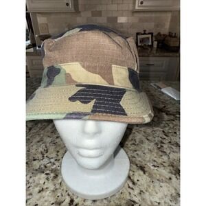 US Army Military Issue BDU Woodland Camo Hot Weather Cap Hat Sz8 Very Clean 4442